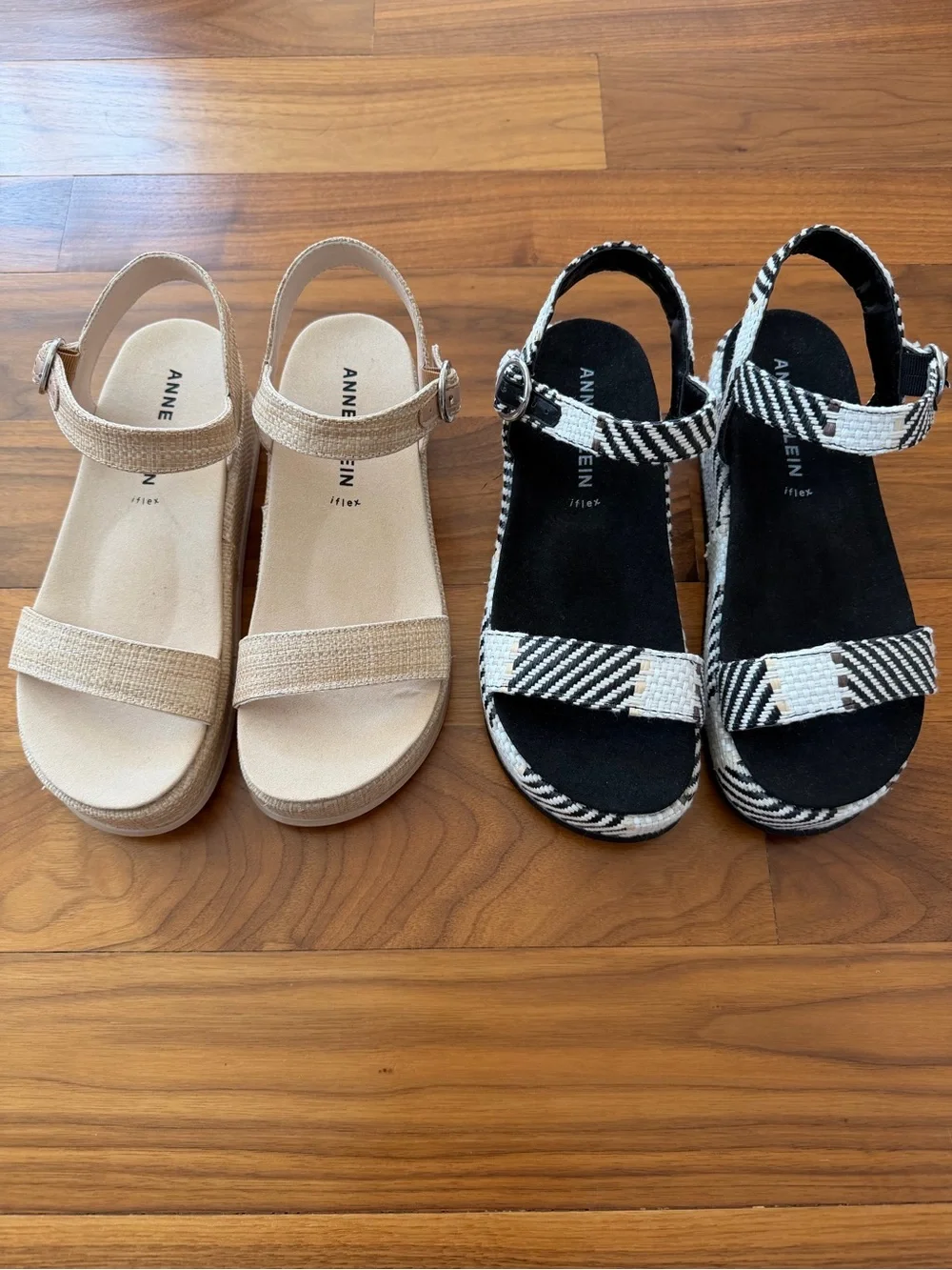 LOT (2) NWOT Anne Klein Vada Platform Sandals Bundle Raffia Woven Neutral Sz 7.5